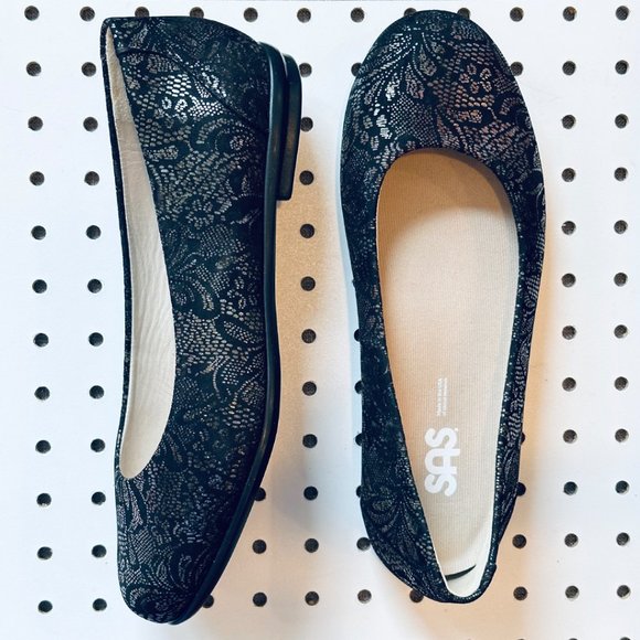 SAS Leather Scenic Flats Black Lace Size 8.5 Wide - Picture 3 of 12